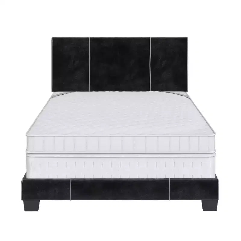 Cadre de Lit Capitonne Velours Queen Lucena Noir - Boyd Sleep Eco Dream : Style Contemporain, Tissu Velours Doux, Pieds en Bois Massif, Montage Facile