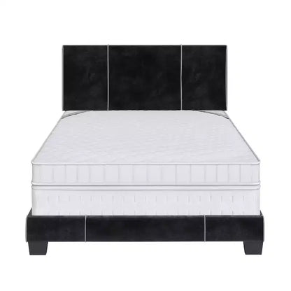 Cadre de Lit Capitonne Velours Queen Lucena Noir - Boyd Sleep Eco Dream : Style Contemporain, Tissu Velours Doux, Pieds en Bois Massif, Montage Facile