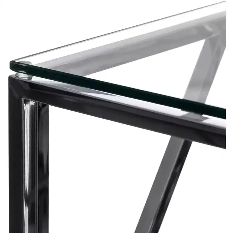 Table d'appoint carrée moderne, table basse en métal avec plateau en verre trempé