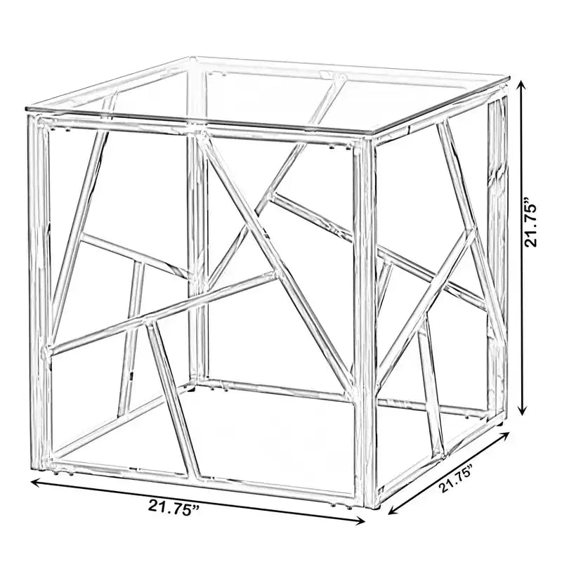 Table d'appoint carrée moderne, table basse en métal avec plateau en verre trempé