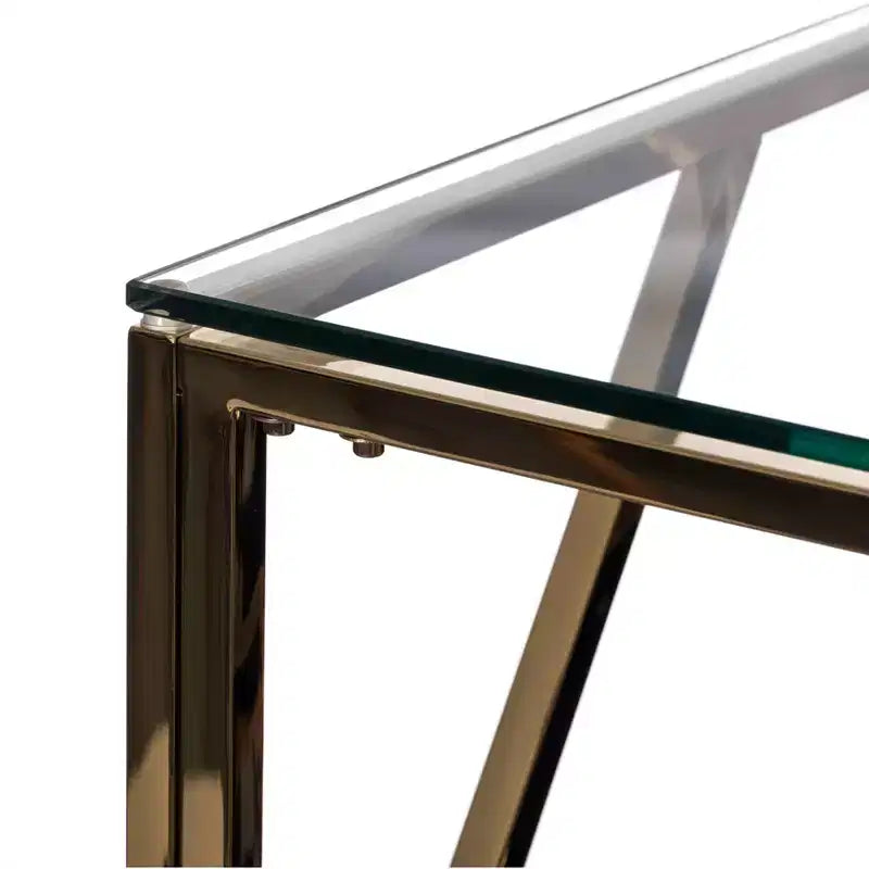 Table d'appoint carrée moderne, table basse en métal avec plateau en verre trempé