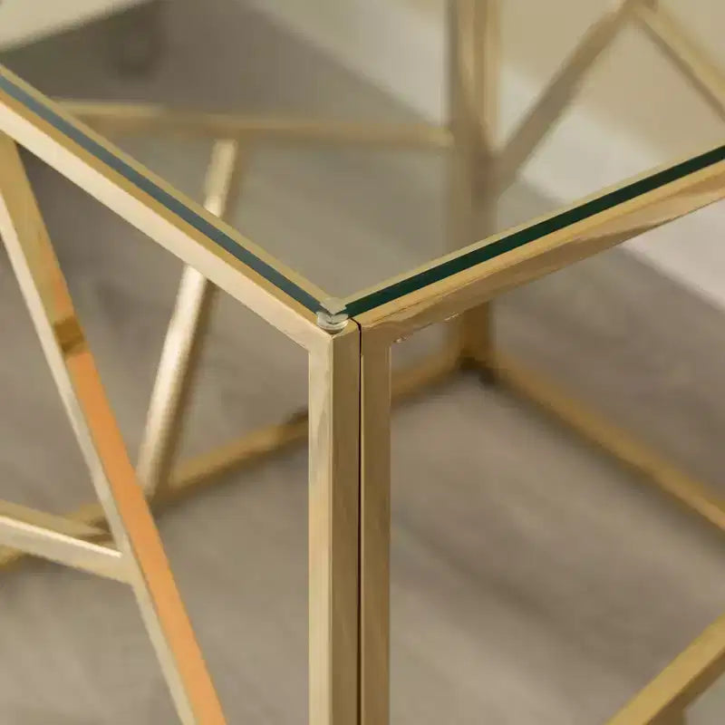 Table d'appoint carrée moderne, table basse en métal avec plateau en verre trempé