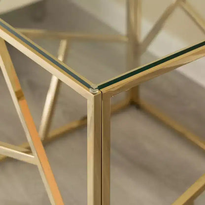 Table d'appoint carrée moderne, table basse en métal avec plateau en verre trempé