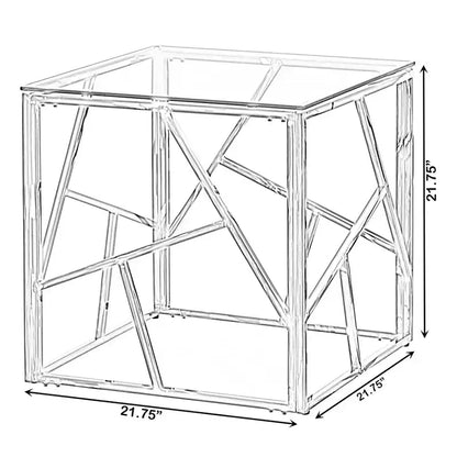 Table d'appoint carrée moderne, table basse en métal avec plateau en verre trempé
