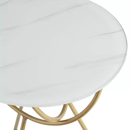 Studio 55D Mayflower Tables gigognes rondes modernes en métal, lot de 2, plateau en verre trempé marbré doré, pour salon, chambre, chevet, entrée, maison