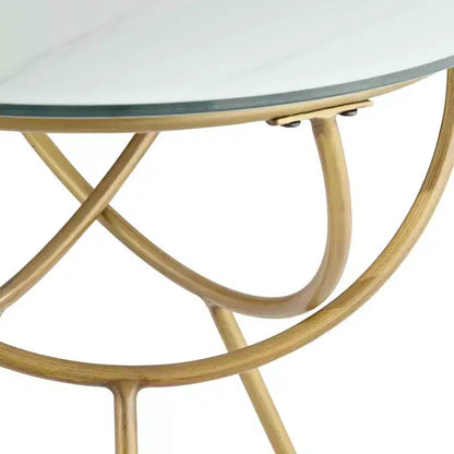 Studio 55D Mayflower Tables gigognes rondes modernes en métal, lot de 2, plateau en verre trempé marbré doré, pour salon, chambre, chevet, entrée, maison