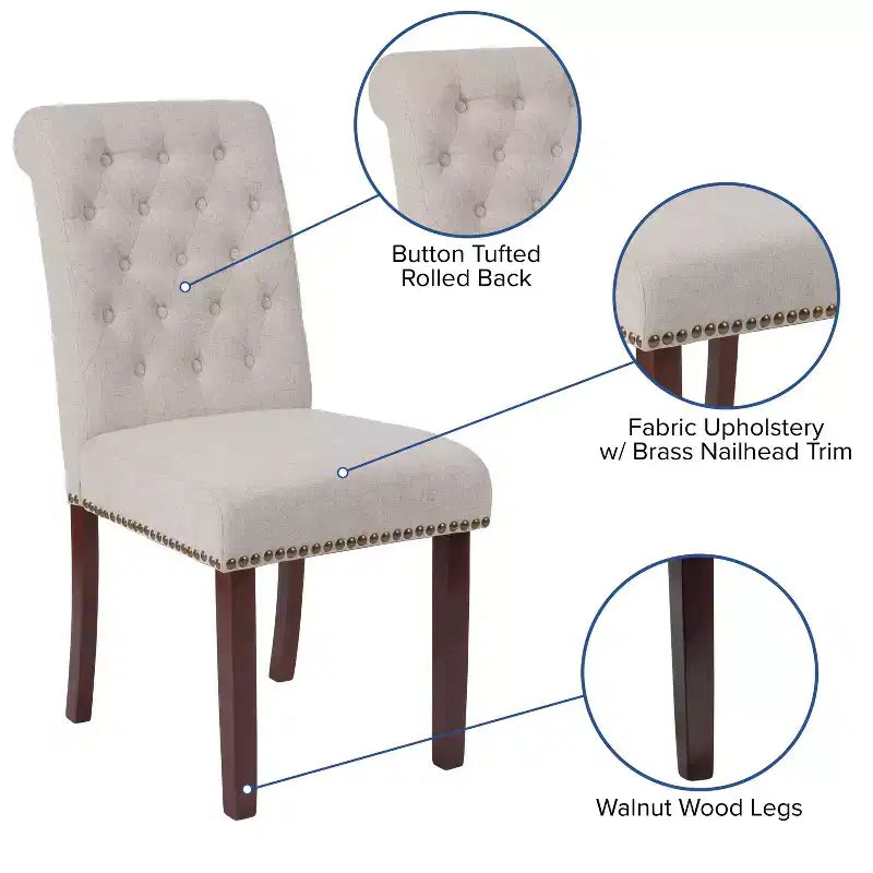 Chaise Parsons Merrick Lane rembourrée avec garniture cloutée - Lot de 6