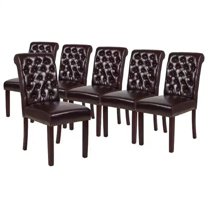 Merrick Lane Upholstered Parsons Chair with Nailhead Trim - Set of 6