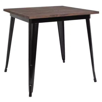 Merrick Lane Modern 31.5 Square Metal Table with Rustic Wood Top for Indoor Use