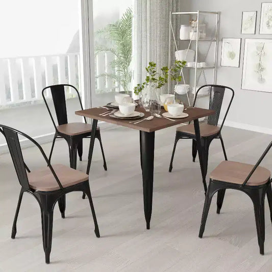 Table carrée moderne Merrick Lane de 31,5 po en métal avec plateau en bois rustique pour l'intérieur
