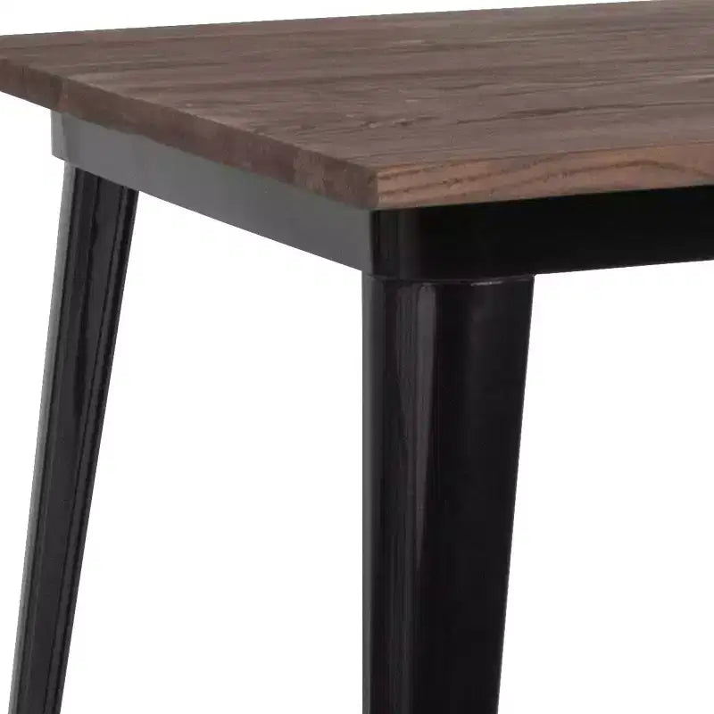 Table carrée moderne Merrick Lane de 31,5 po en métal avec plateau en bois rustique pour l'intérieur