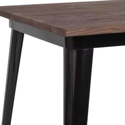 Table carrée moderne Merrick Lane de 31,5 po en métal avec plateau en bois rustique pour l'intérieur
