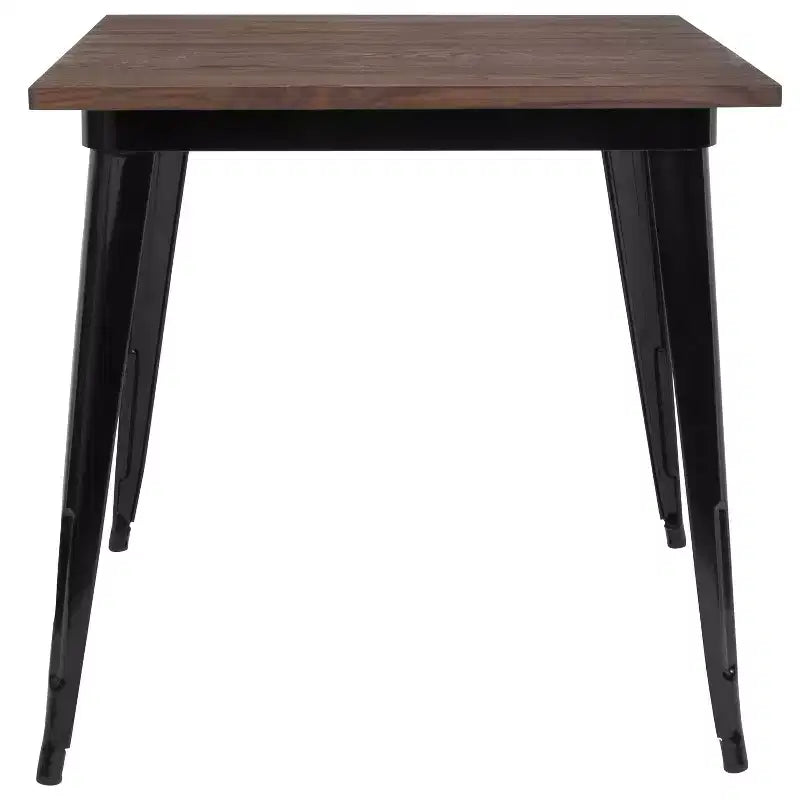 Table carrée moderne Merrick Lane de 31,5 po en métal avec plateau en bois rustique pour l'intérieur