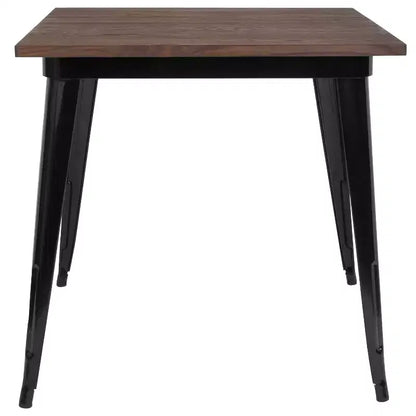 Table carrée moderne Merrick Lane de 31,5 po en métal avec plateau en bois rustique pour l'intérieur