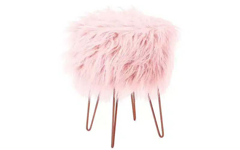 BirdRock Home Pouf Repose-Pieds en Fausse Fourrure avec Pieds Épingle à Cheveux - Rose