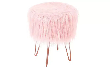 BirdRock Home Pouf Repose-Pieds en Fausse Fourrure avec Pieds Épingle à Cheveux - Rose