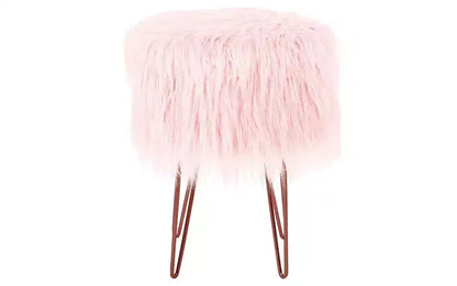 BirdRock Home Pouf Repose-Pieds en Fausse Fourrure avec Pieds Épingle à Cheveux - Rose