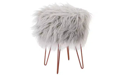 Tabouret ottoman en fausse fourrure BirdRock Home avec pieds épingles à cheveux - Argent