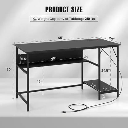 Costway Bureau d'ordinateur 55" avec station de charge, bureau PC à domicile avec 4 prises de courant