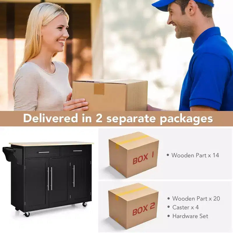 Costway Chariot de cuisine îlot desserte en bois avec tiroir de rangement et bloc à couteaux Noir