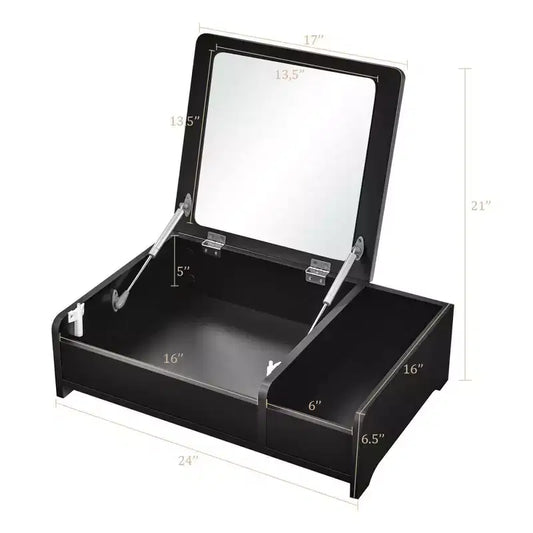 Coiffeuse 2-en-1 Costway avec miroir rabattable, boîte de rangement, maquillage, ordinateur portable, noire