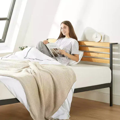 Lit plateforme en métal Kasi de Best Price Mattress avec étagère et tête de lit à panneaux, noir