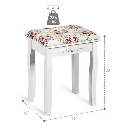 Costway Tabouret de Coiffeuse en Bois Rembourré Chaise de Maquillage Coussin Blanc Sans Dossier