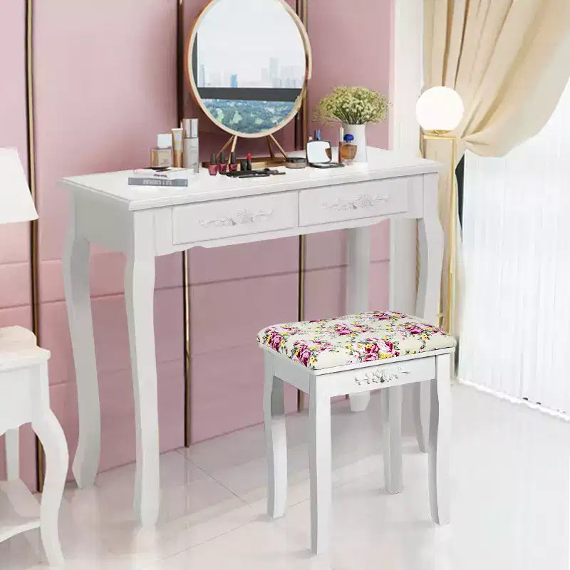 Costway Tabouret de Coiffeuse en Bois Rembourré Chaise de Maquillage Coussin Blanc Sans Dossier