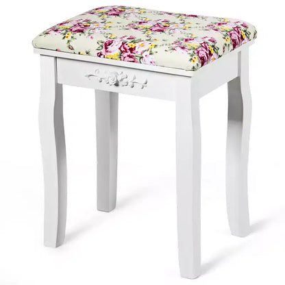 Costway Tabouret de Coiffeuse en Bois Rembourré Chaise de Maquillage Coussin Blanc Sans Dossier