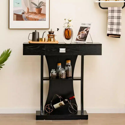Costway Table console en T pour canapé avec tiroirs, étagères et double dispositif anti-basculement, table d'appoint moderne pour entrée