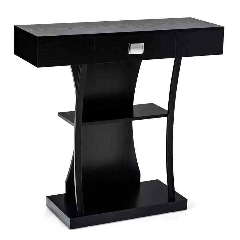 Costway Table console en T pour canapé avec tiroirs, étagères et double dispositif anti-basculement, table d'appoint moderne pour entrée
