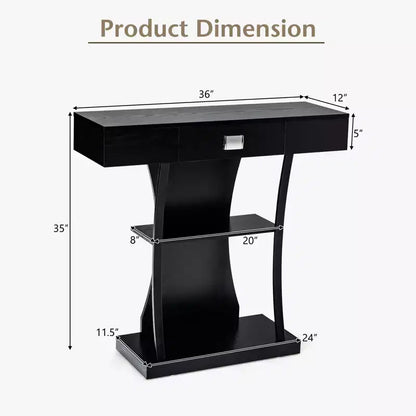 Costway Table console en T pour canapé avec tiroirs, étagères et double dispositif anti-basculement, table d'appoint moderne pour entrée