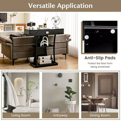 Costway Table console en T pour canapé avec tiroirs, étagères et double dispositif anti-basculement, table d'appoint moderne pour entrée