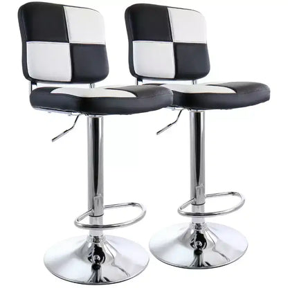 Elama 2 Piece Adjustable Fux Leather Bar Stool in Black and White with Chrome Base