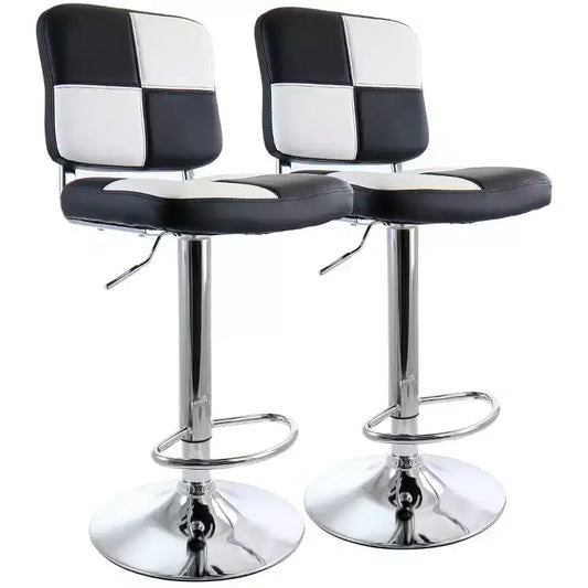 Elama 2 Piece Adjustable Fux Leather Bar Stool in Black and White with Chrome Base