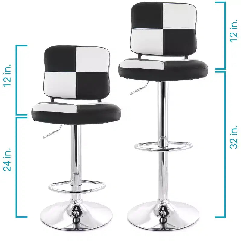 Tabouret de bar Elama 2 pièces réglable en similicuir noir et blanc avec piètement chromé