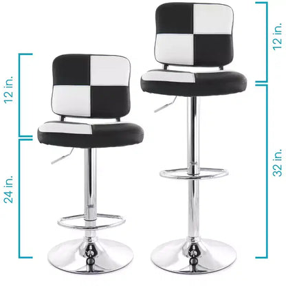 Tabouret de bar Elama 2 pièces réglable en similicuir noir et blanc avec piètement chromé