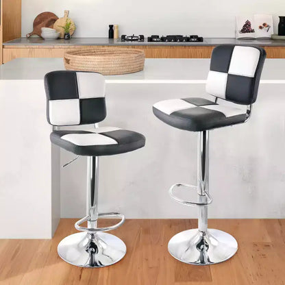 Tabouret de bar Elama 2 pièces réglable en similicuir noir et blanc avec piètement chromé