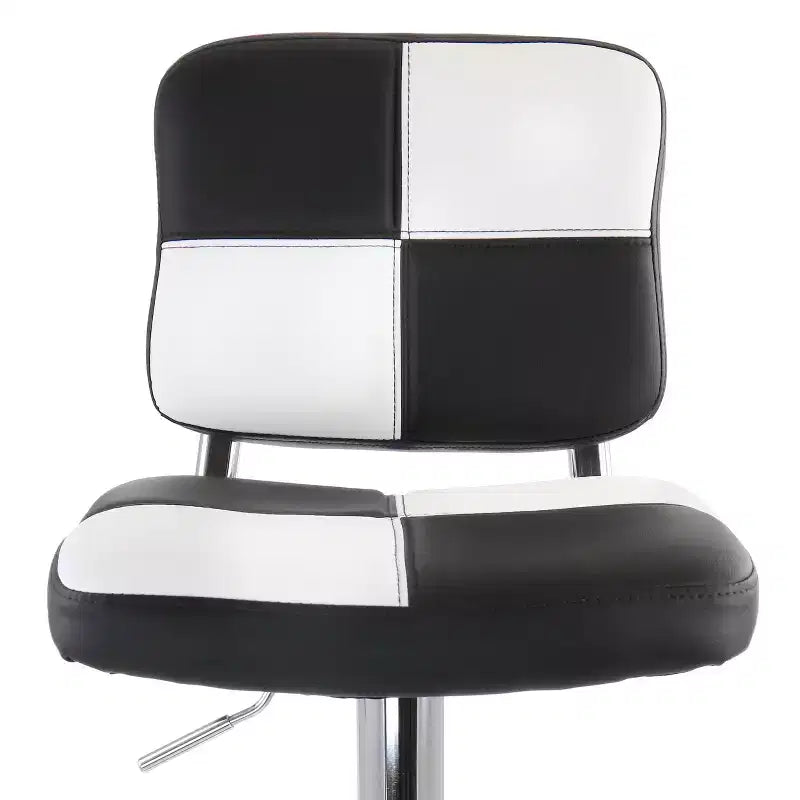 Tabouret de bar Elama 2 pièces réglable en similicuir noir et blanc avec piètement chromé
