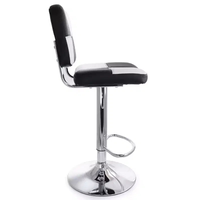 Tabouret de bar Elama 2 pièces réglable en similicuir noir et blanc avec piètement chromé