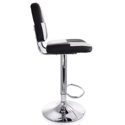 Tabouret de bar Elama 2 pièces réglable en similicuir noir et blanc avec piètement chromé