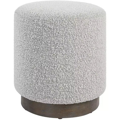 Uttermost Avila Gray and White Fabric Ottoman with Wooden Base
