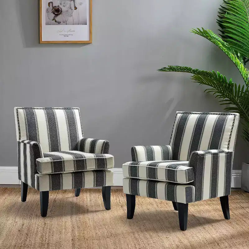 Lot de 2 fauteuils d'appoint rembourrés Sara avec clous décoratifs | Karat Home-Rayures Rouges