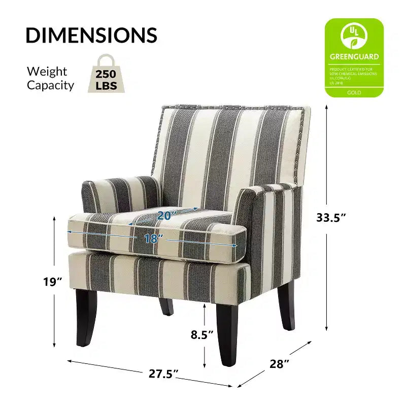 Lot de 2 fauteuils d'appoint rembourrés Sara avec clous décoratifs | Karat Home-Rayures Rouges