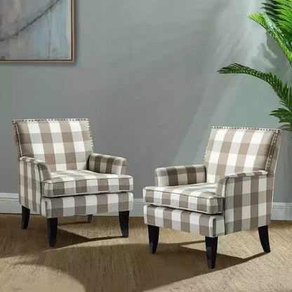 Lot de 2 fauteuils d'appoint rembourrés Sara avec clous décoratifs | Karat Home-Rayures Rouges