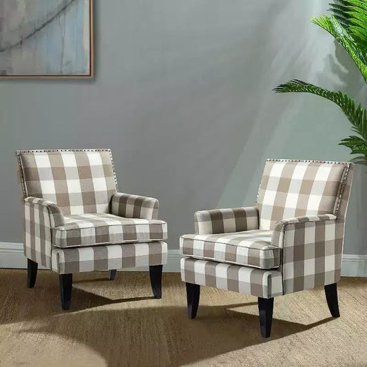 Lot de 2 fauteuils d'appoint rembourrés Sara avec clous décoratifs | Karat Home-Rayures Rouges