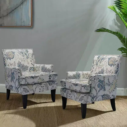 Lot de 2 fauteuils d'appoint rembourrés Sara avec clous décoratifs | Karat Home-Rayures Rouges