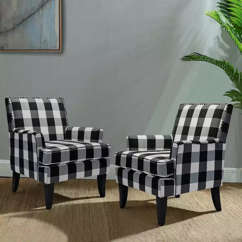 Lot de 2 fauteuils d'appoint rembourrés Sara avec clous décoratifs | Karat Home-Rayures Rouges