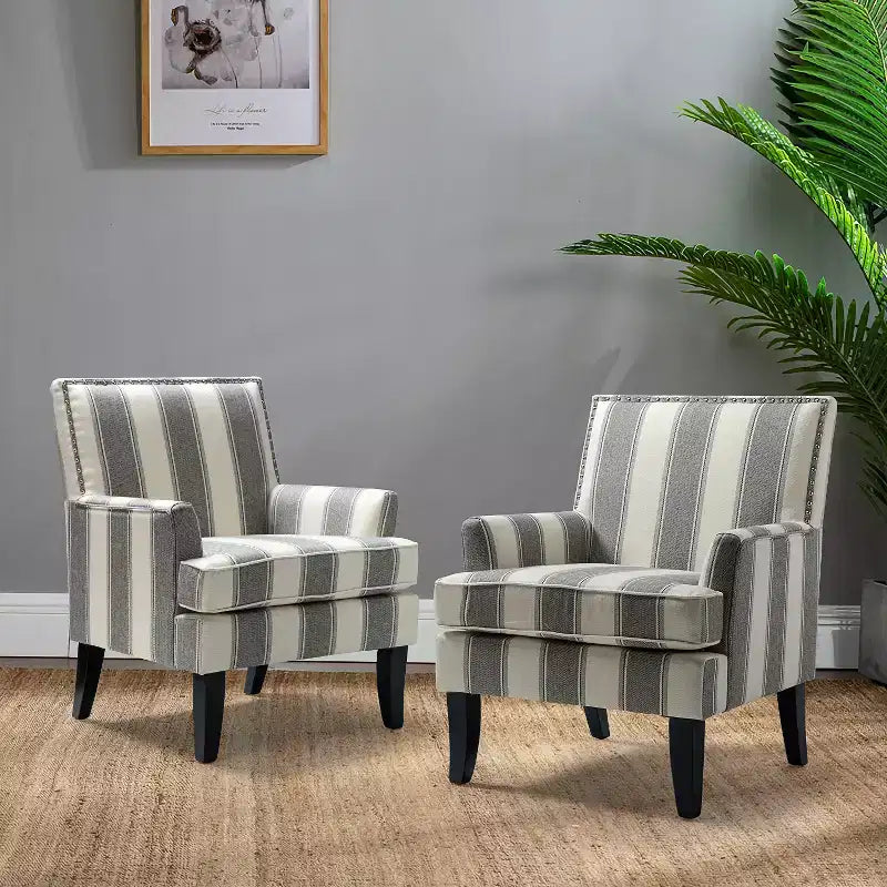 Lot de 2 fauteuils d'appoint rembourrés Sara avec clous décoratifs | Karat Home-Rayures Rouges