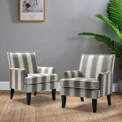 Lot de 2 fauteuils d'appoint rembourrés Sara avec clous décoratifs | Karat Home-Rayures Rouges